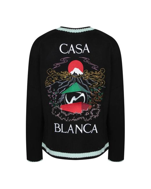 Casablanca Schwarzer Bestickter Woll-Cardigan in Black für Herren