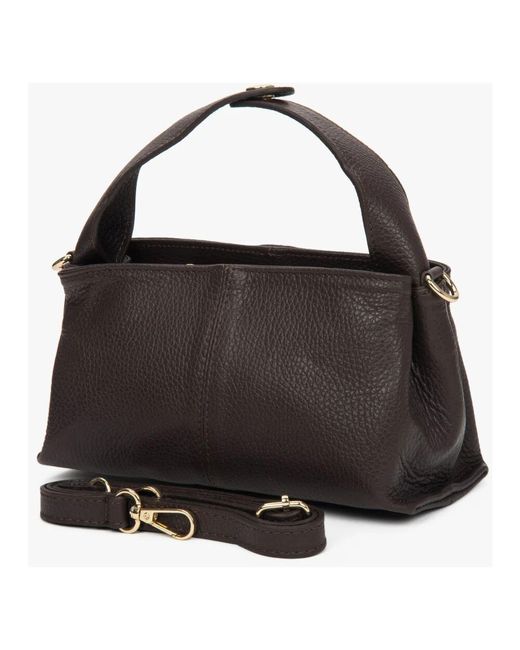 ESTRO Black Kleine Dunkelbraune Handtasche Für Frauen Aus Hochwertigem Italienischem Echtleder