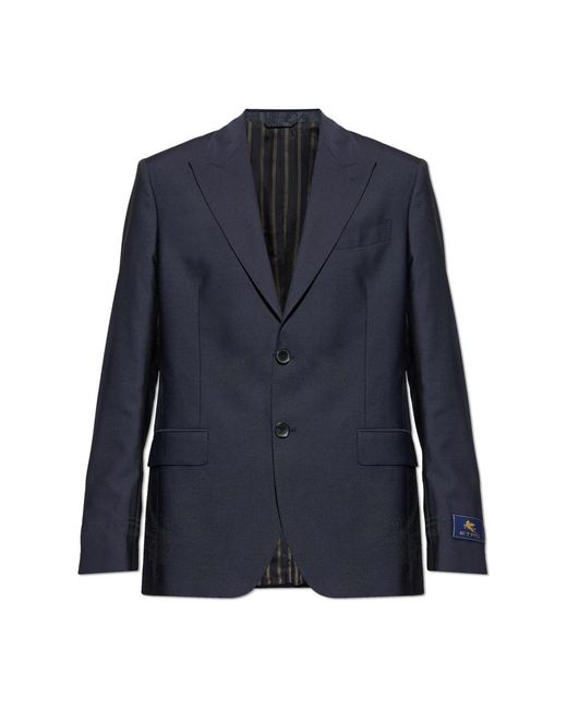Etro Jassen ,Blauw ,Wol Wollen Blazer Met Enkele Split in het Blue voor heren