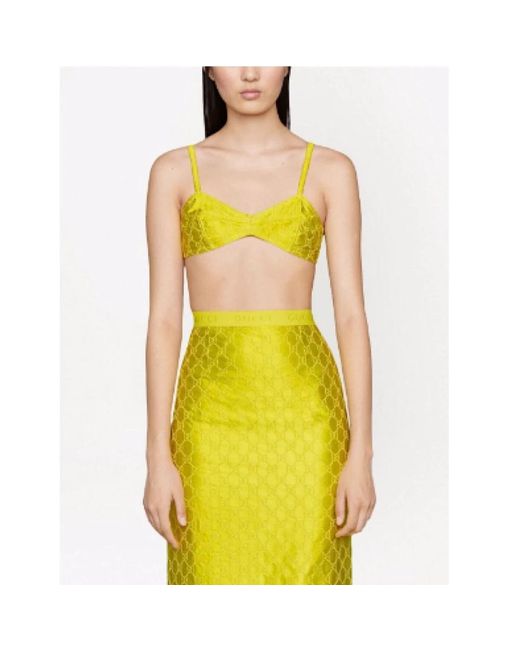 Gucci Tops ,Geel ,Gg Geborduurde Zijden Top in het Yellow