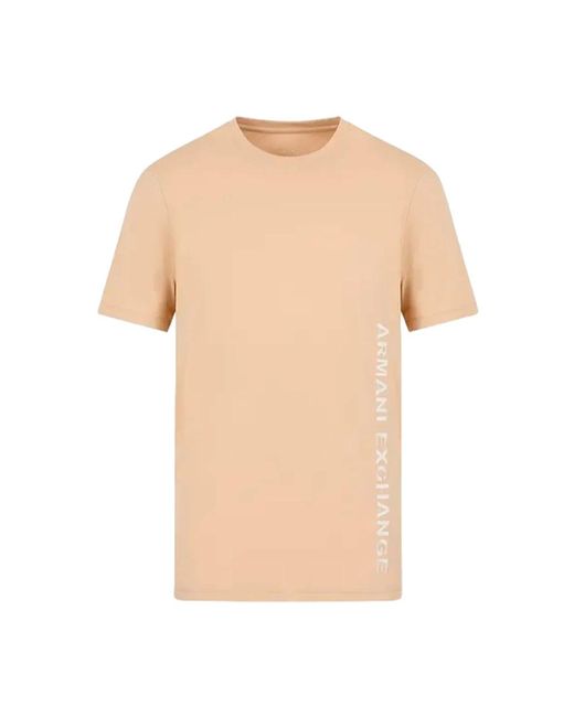 T-shirt con logo verticale design minimalista elegante di Armani Exchange in Natural da Uomo