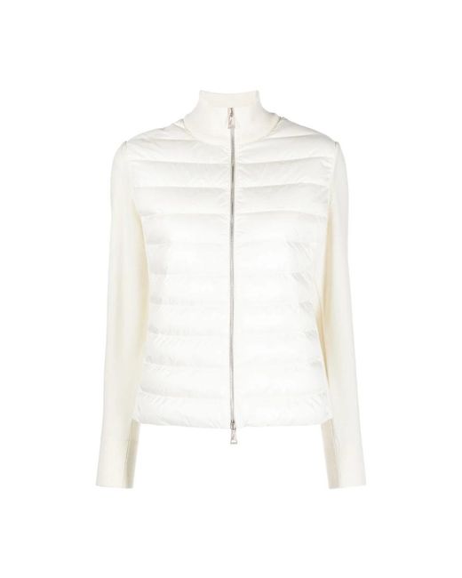 Moncler Jassen ,Wit ,Wol Witte Gewatteerde Trui Met Logopatch in het White