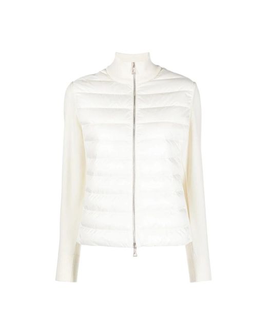 Moncler White Weiße Gepolsterte Pullover Mit Logopatch