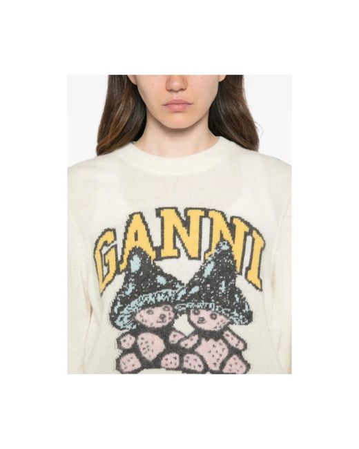 Ganni White Round-Neck Knitwear