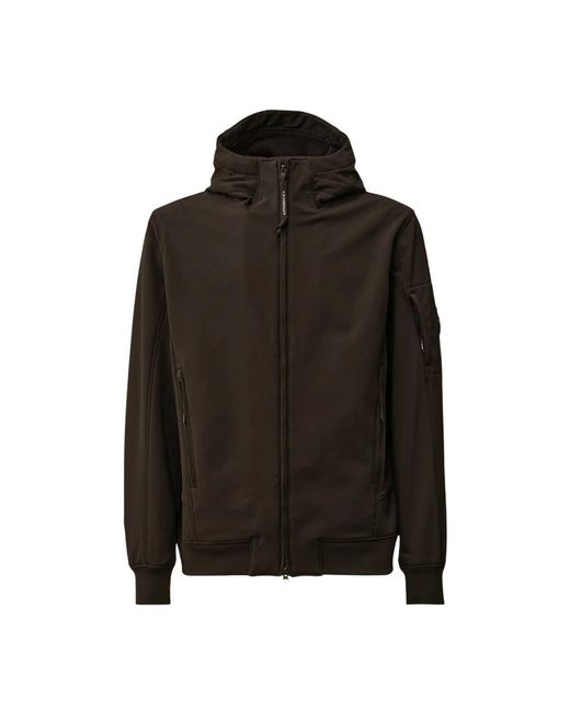 C P Company Jassen ,Zwart ,Leer Shell-R Hooded Lens Jacket in het Black voor heren