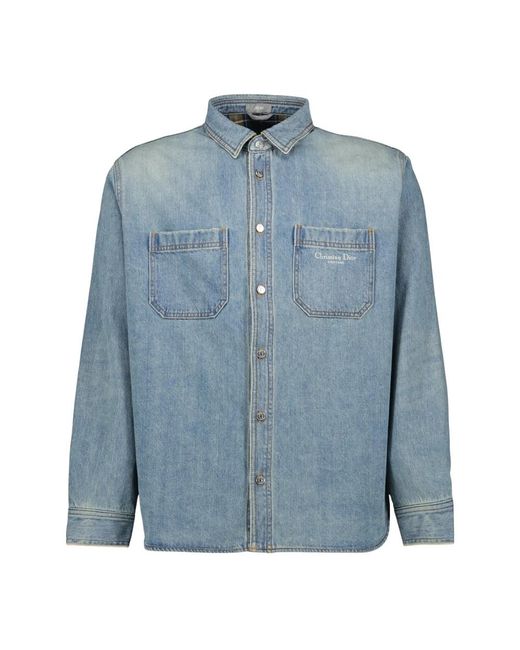 Dior Overhemden ,Blauw ,Denim Klassiek Geborduurd Denim Jasje Lente-Zomer 2025 in het Blue voor heren