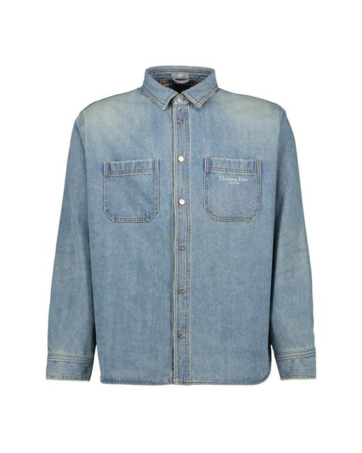 Dior Overhemden ,Blauw ,Denim Klassiek Geborduurd Denim Jasje Lente-Zomer 2025 in het Blue voor heren