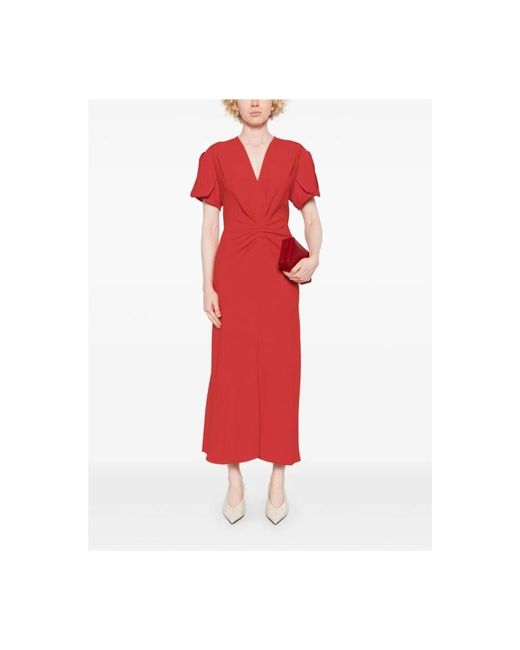 Victoria Beckham Red Rotes langarm kleid mit puffärmeln
