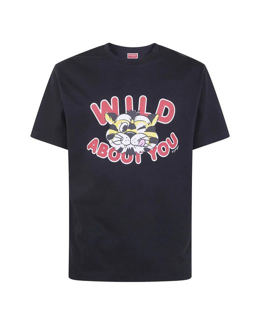 KENZO Tops ,Zwart ,Katoen Wild Tiger Classic T-Shirt in het Blue voor heren