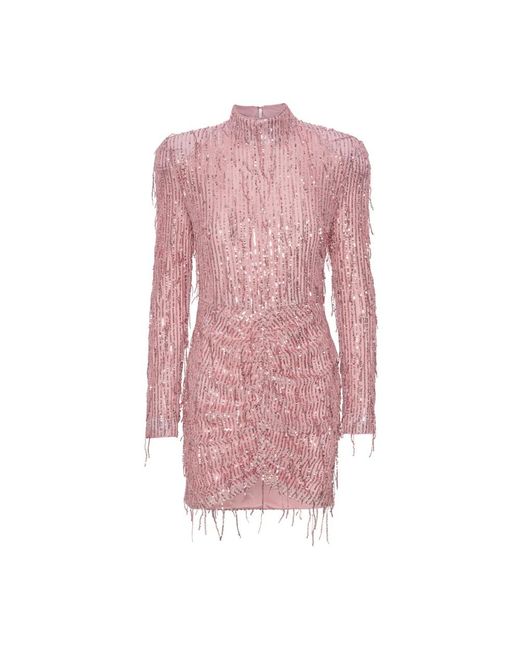 ROTATE BIRGER CHRISTENSEN Pink Pailletten fransen minikleid - pfirsichhaut