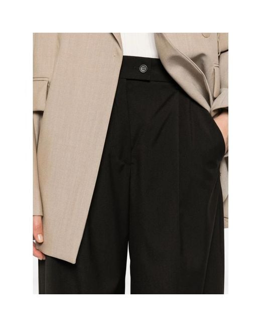 Sportmax Black Schwarze Hohe Taille Plissierte Hose