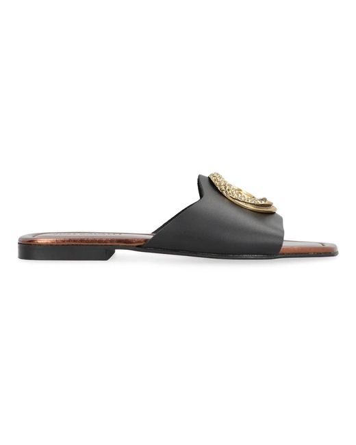 Just Cavalli Leren Vierkante Neus Slides in het Black