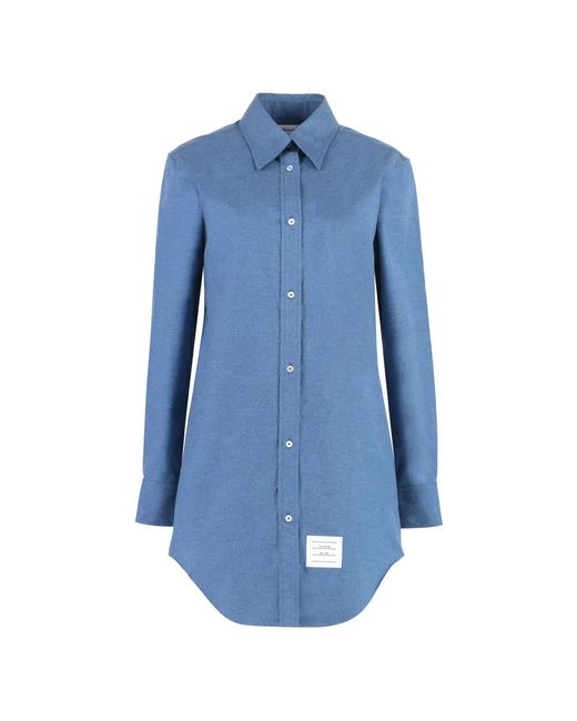 Thom Browne Blue Logo patch baumwollhemd