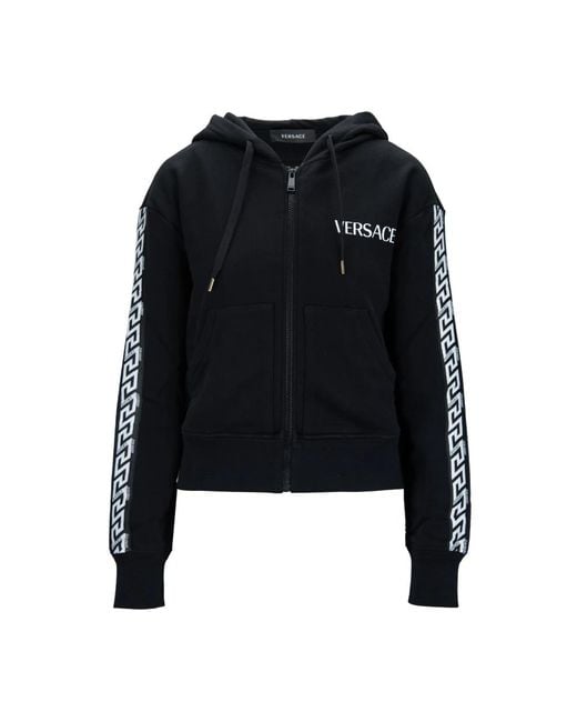 Versace Hoodies & Sweatvesten ,Zwart ,Katoen Hoodie Met Rits En Merkdetails in het Black