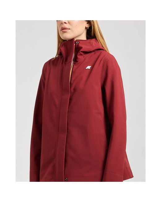 K-Way Jassen ,Rood ,Nylon Rode Waterdichte Winddichte Damesjas in het Red