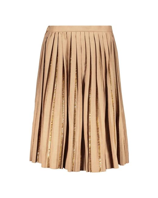 Burberry Rokken ,Bruin ,Wol Geplooide Rok Met Steenversiering in het Natural