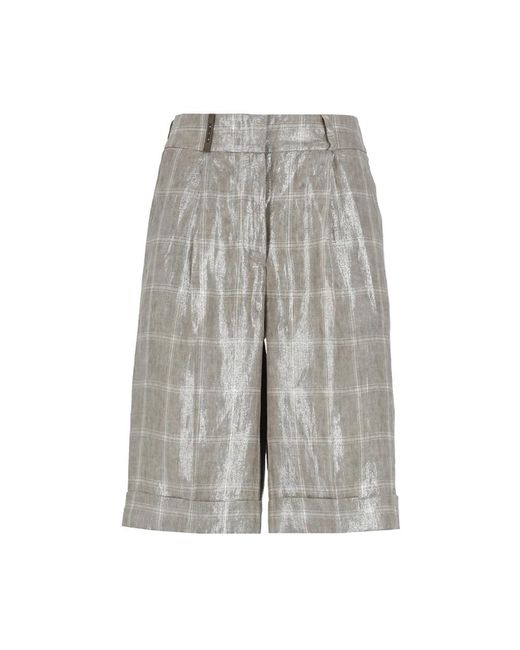Shorts in lino grigio a quadri di Peserico in Gray
