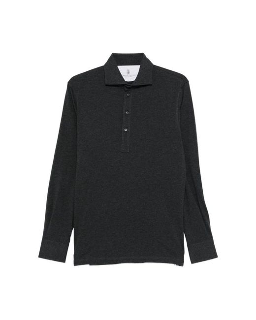 Brunello Cucinelli Grijze Polo Met Lange Mouwen in het Black voor heren