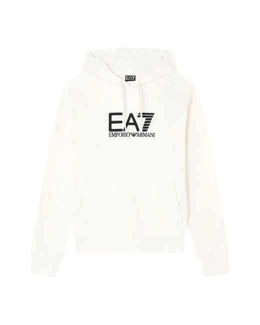 EA7 Hoodies & Sweatvesten ,Wit ,Katoen Sportieve Capuchontrui in het White voor heren