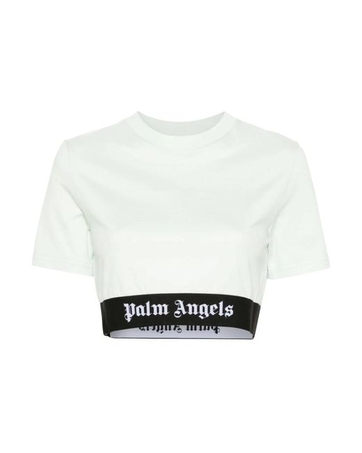 Camiseta crop blanca con banda de logotipo Palm Angels de color White