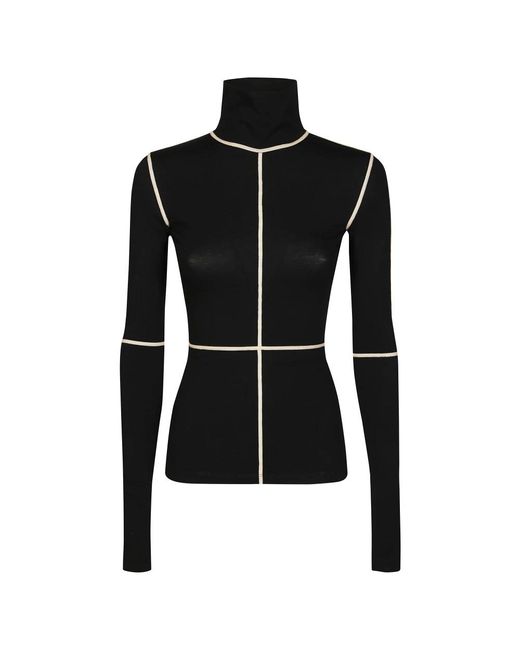 MM6 by Maison Margiela Black Long-Sleeved Fitted Top With Geometric Seams
