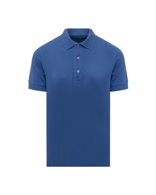 Tom Ford Tops ,Blauw ,Katoen Lyocell-Cotton Piqué Polo Shirt in het Blue voor heren