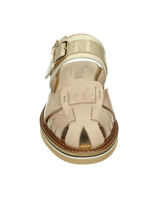 Pertini Schoenen ,Geel ,Leer Sandal Abbot Dessin in het Metallic