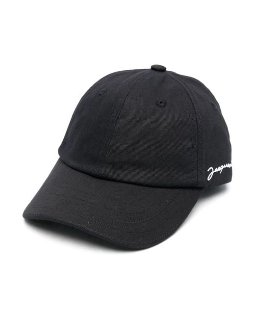 Gorra negra de algodón con logo bordado Jacquemus de color Black