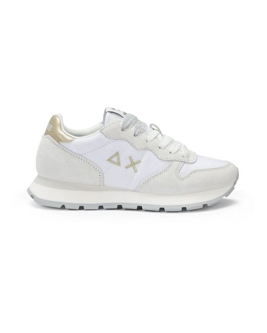 Sun 68 White Weiße Wildleder- Und Stoff-Sneakers