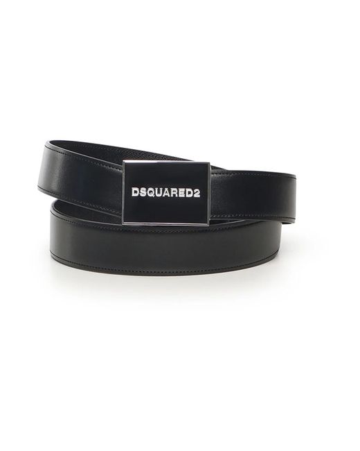 DSquared² Accessoires ,Zwart ,Leer Zwart Kalfsleer Geëmailleerde Gesp Riem in het Black voor heren