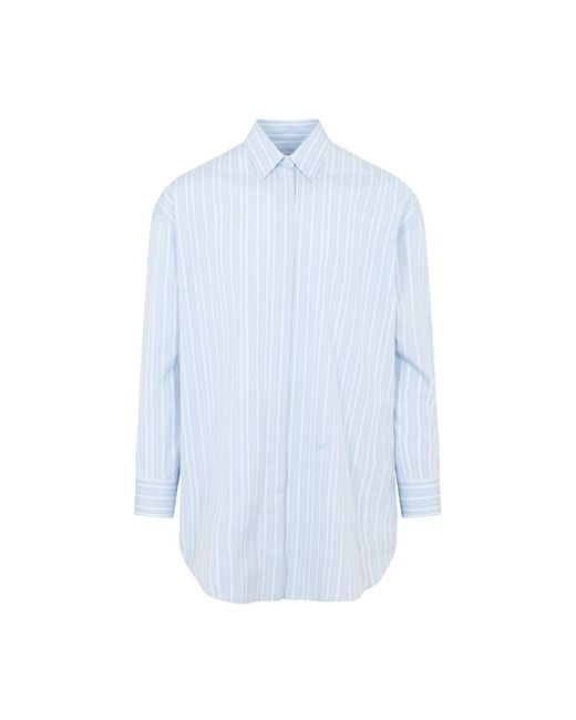 Off-white stripe poplin round zip shirt di Off-White c/o Virgil Abloh in Blue