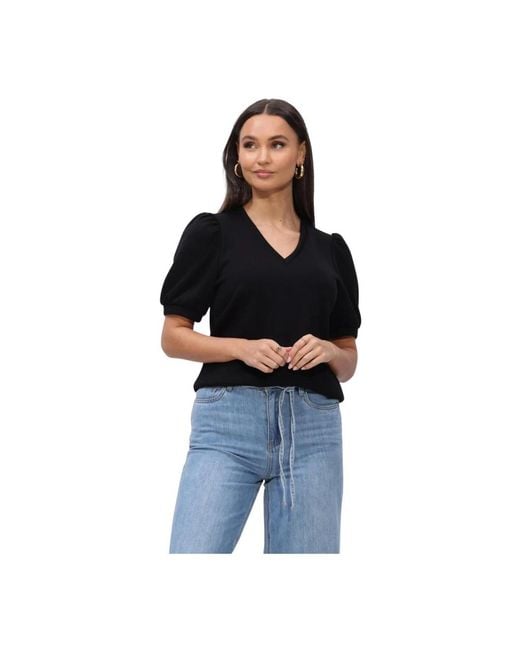Object Overhemden ,Zwart ,Objandrea S/S Re V-Neck Top in het Black
