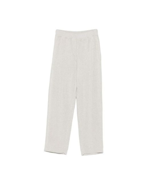 Brunello Cucinelli White Graue Gerippte Straight Leg Hose