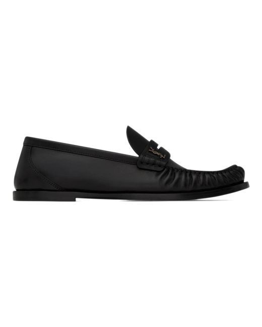 Saint Laurent Schwarze Cassandre Loafers Handgenäht Leder in Black für Herren