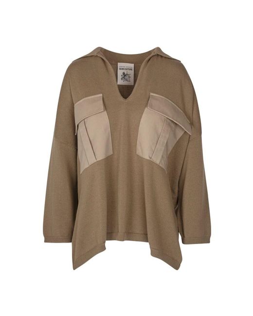 Semicouture Brown Baumwoll-Poloshirt Mit Canvas-Einsätzen