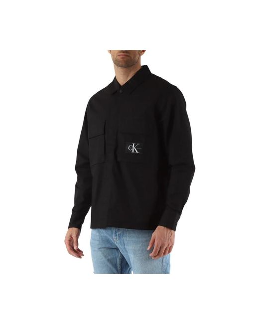 Calvin Klein Relaxed fit baumwoll-stretch-hemdjacke in Black für Herren
