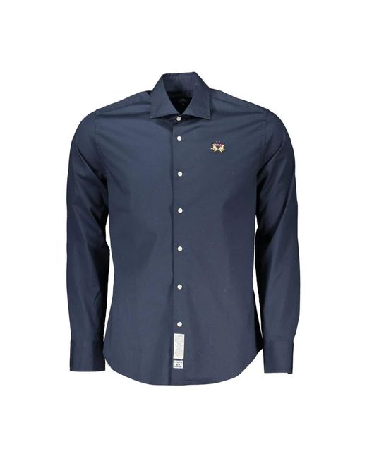 Camicia slim fit blu con colletto francese di La Martina in Blue da Uomo