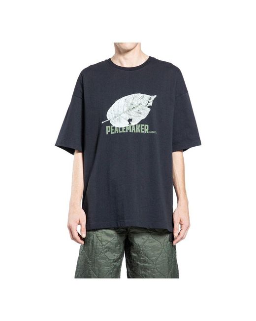 OAMC Saisonales Blattmuster Schwarzes T-Shirt in Black für Herren