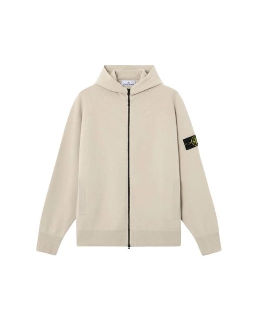 Stone Island Zip-Through Hooded Knit in het Natural voor heren
