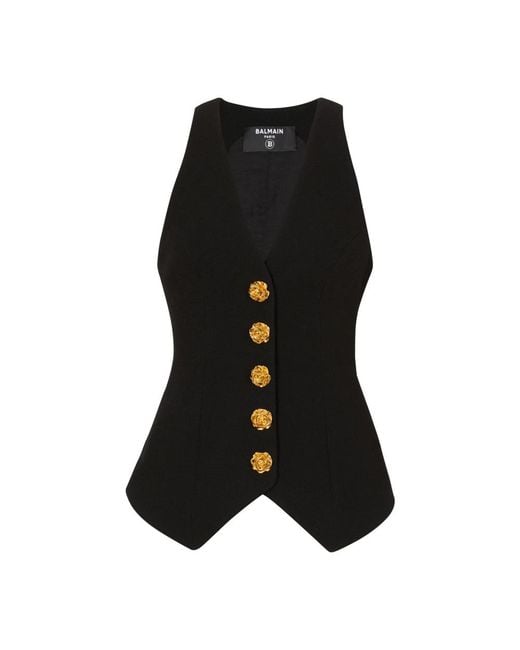Gilet sartoriale senza maniche in doppio crêpe di Balmain in Black