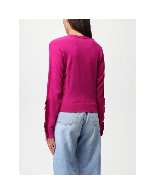 Pinko Pink Gerüschte Ärmel Merino Wollpullover