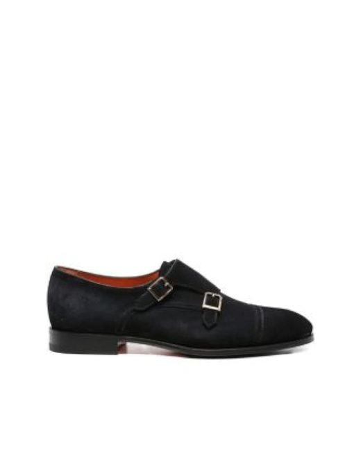 Santoni Doppel-Schnalle Wildleder Mönchsschuhe in Black für Herren