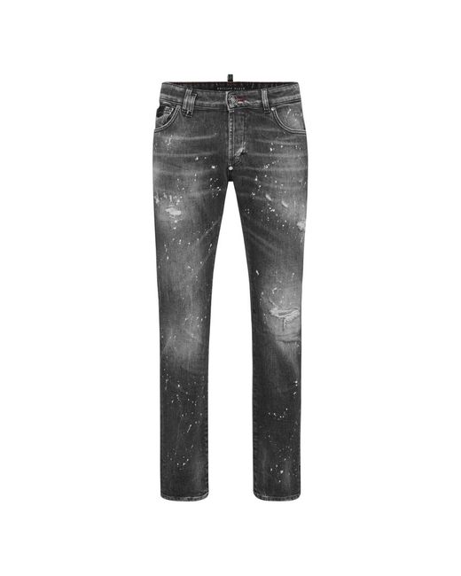 Philipp Plein Gray Straight Jeans for men