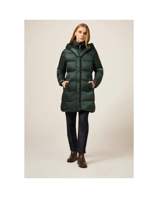 Oltre Lange Nylon Donsjas Met Capuchon in het Green