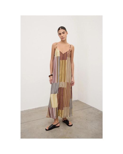 Ottod'Ame Gestreept Patchwork Jurk in het Brown