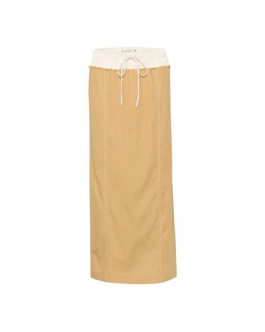 Falda de lino con cintura elástica y cordón Gestuz de color Natural
