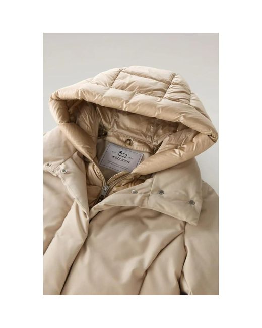Woolrich Natural Brauner daunenmantel wasserabweisend 2-in-1