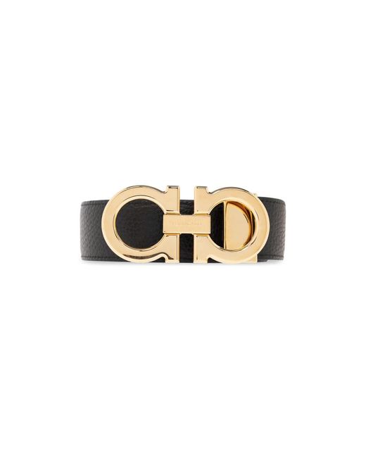 Ferragamo Accessoires ,Zwart ,Leer Omkeerbare Riem in het Metallic voor heren