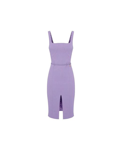 Vestido corto de crêpe elástico con abertura central y cremallera Elisabetta Franchi de color Purple