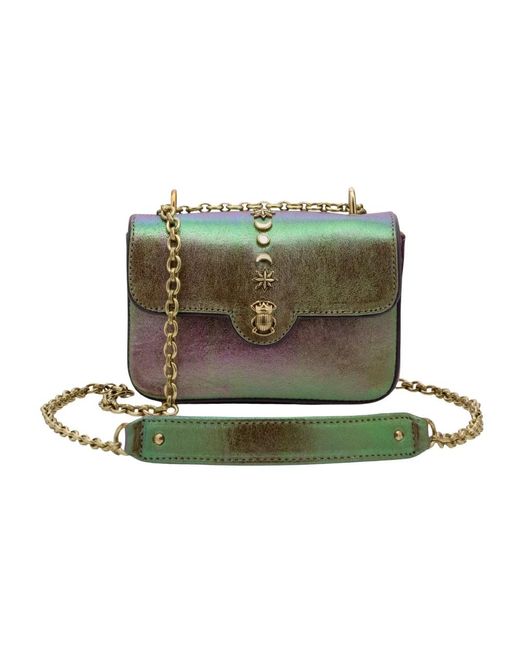 Claris Virot Green Leder Mini Tasche Mit Juwelenverschluss